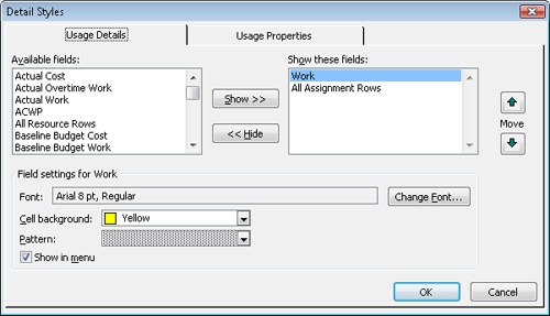 Choose the fields to display as well as their formatting in the Detail Styles dialog box.