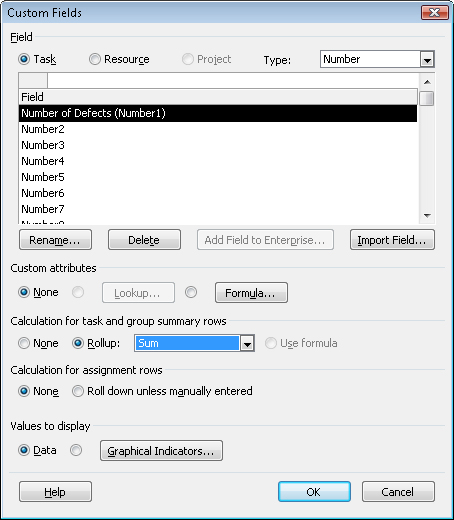 Create an alias, a list of values, or a formula for calculation. Or, set additional options for a custom field.