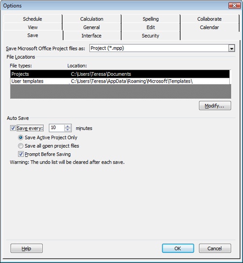 Use the Save tab in the Options dialog box to set your Auto Save preferences.