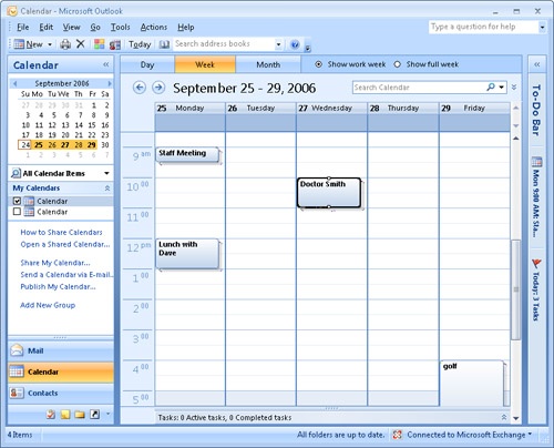 Track your personal and work schedules with Outlook 2007.