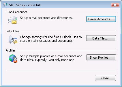 You access the current profile’s settings as well as other profiles in the Mail Setup dialog box.