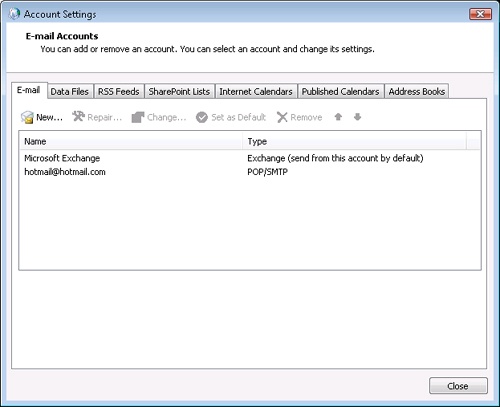 Use the E-Mail Accounts tab in the Account Settings dialog box to configure account order.