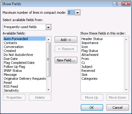 You can also use the Show Fields dialog box to add or remove columns.