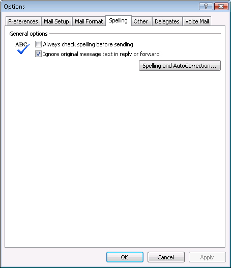 Use the Spelling tab to set options for checking spelling.