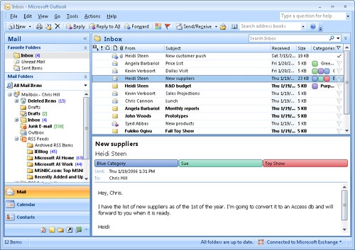 Outlook 2007 can show multiple color categories in the message header to indicate multiple categories.