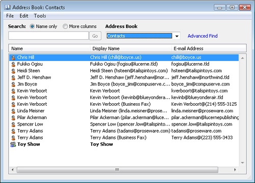 Outlook 2007 differentiates between addresses and distribution lists in the address book.