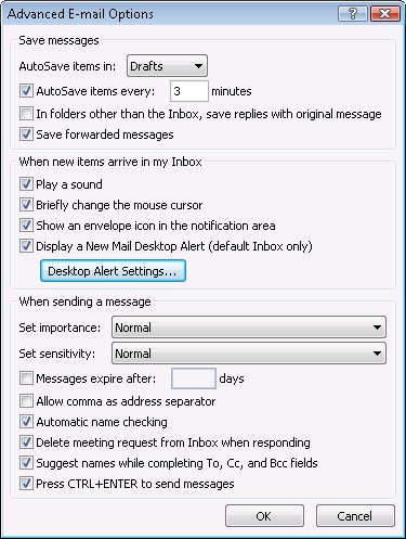 You can choose options for sending messages in the Advanced E-Mail Options dialog box.