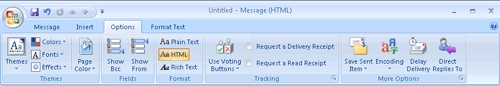 Use the Options tab to choose and configure a theme and set the message format.