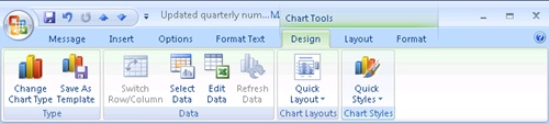 You can control the style and data for your chart using the Chart Tools Design tab.