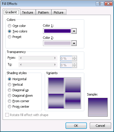 You can create your own shaded background on the Gradient tab in the Fill Effects dialog box.