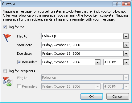 Select the flag text or type your own message in the Custom dialog box.