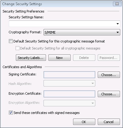 Configure your security profiles in the Change Security Settings dialog box.