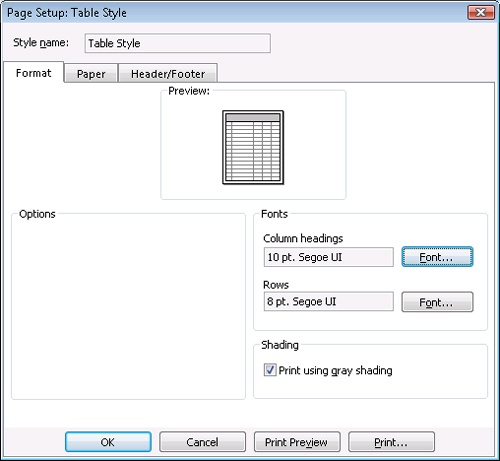 Modify a print style in the Page Setup dialog box.