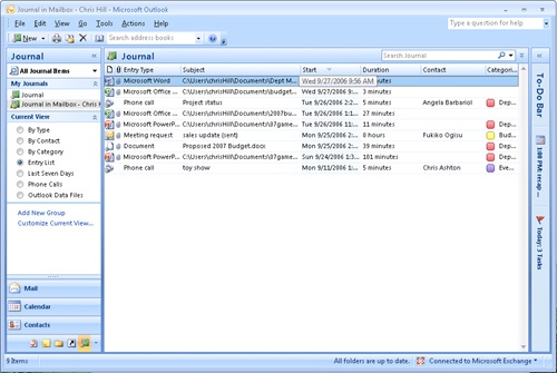 Entry List view displays journal entries in a table instead of on a timeline.