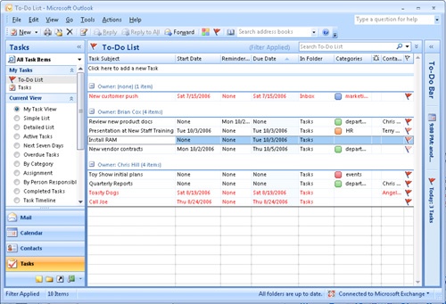 In this view, tasks are grouped by owner and then sorted by due date.