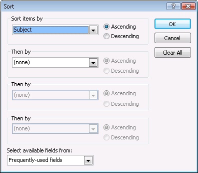 Configure a sort order for the view in the Sort dialog box.