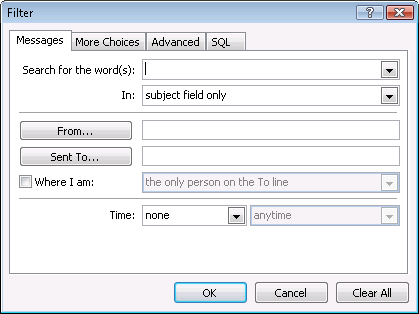 Use the Filter dialog box to specify multiple conditions that determine what data appears in the view.