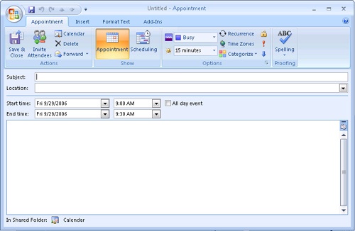 The appointment form is one of the standard forms that you can use in Outlook 2007.