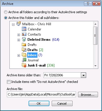 Select the way you want to archive data in all or selected folders.