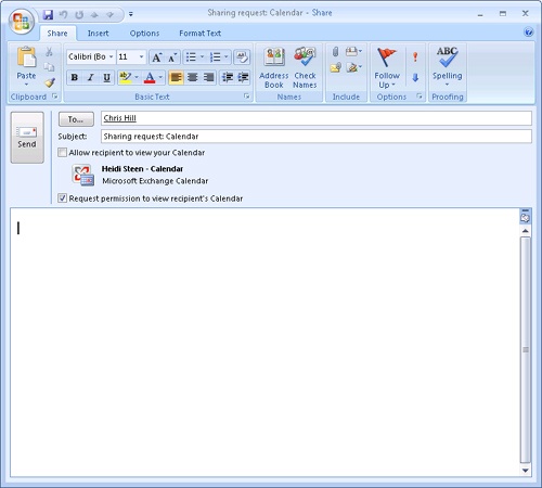 You can request access to another person’s folder with an e-mail message.