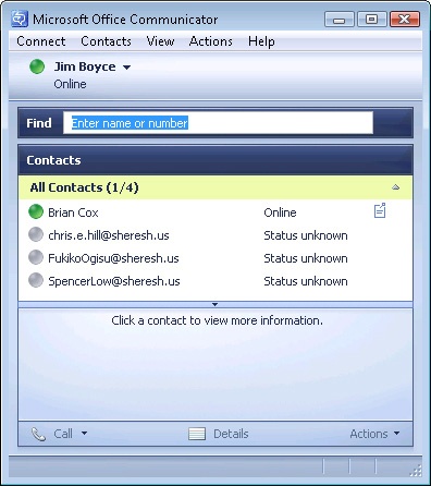 The contacts list displays the contacts you have added with their availability status.