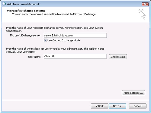 Configure basic Exchange Server settings on the Microsoft Exchange Settings page.