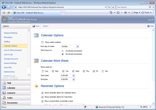 Use additional Options pages to configure additional Outlook Web Access options.