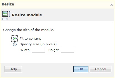 Change the settings in the Resize dialog box to change the module size on the page.