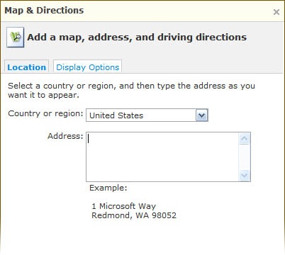 Type your business address in the Map & Directions dialog box and click Display Options.