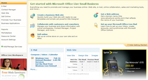 Your e-mail is always visible on the Home page of Office Live Small Business.