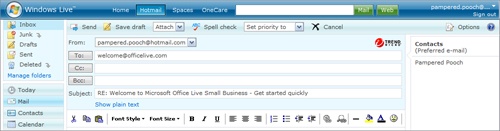 The tools across the top of the message window enable you to prepare, check, and send the message.