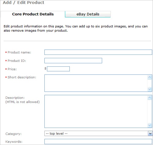 Add product information on the Add/Edit Product page.