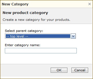 Add a new category or subcategory in the New Category dialog box.
