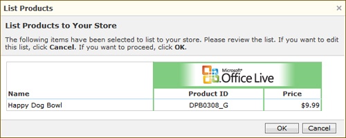 Office Live Small Business asks you to review the listing before it is completed.