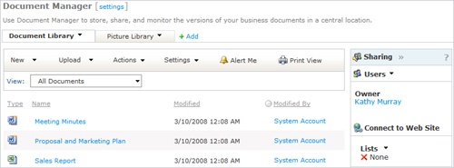 Document Manager enables you to create, store, organize, and work with files easily online.