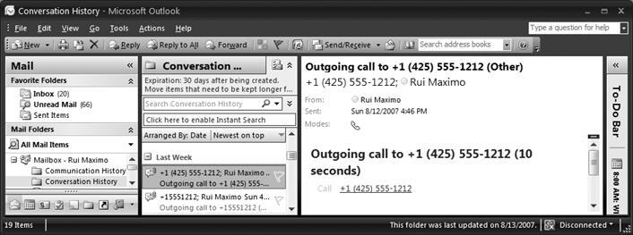 Conversation history in Outlook 2007