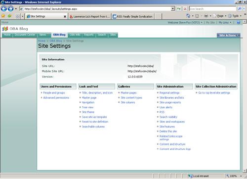 Site Settings page