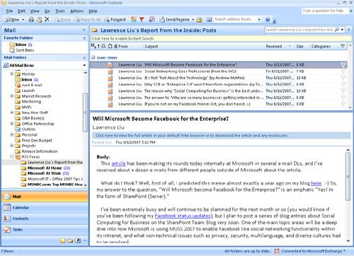 RSS feeds folder in Outlook 2007