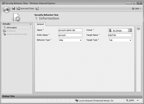 Security Behavior Form Attributes