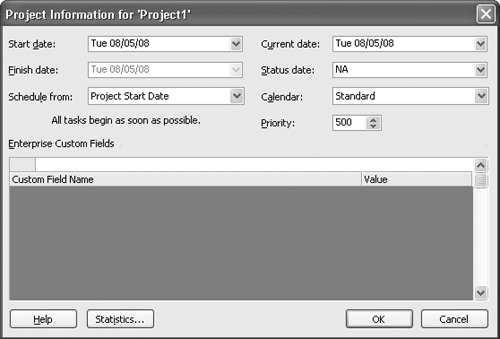 The Project Information dialog box.