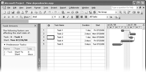 You can get information that helps you determine what affects the start date of any given task using the Task Drivers feature.