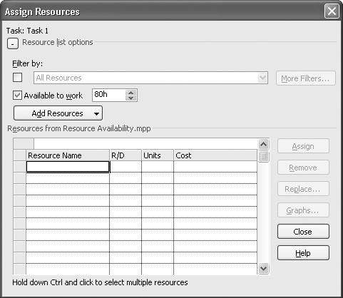 Filter for resources available to work the 10-day duration of the task.