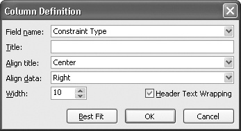 Add the Constraint Type field using the Column Definition dialog box.