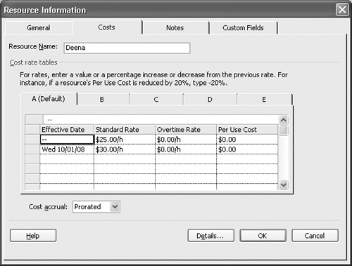 To account for changes in rates controlled by an effective date, set up the various rates using the same cost rate table.