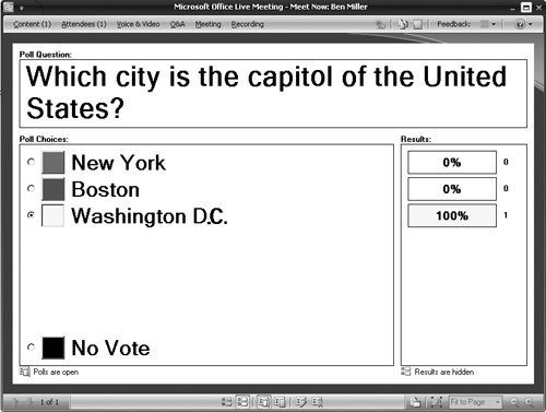 Poll question in Office Live Meeting