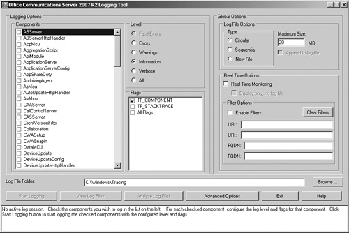 Office Communications Server 2007 Logging Tool dialog box