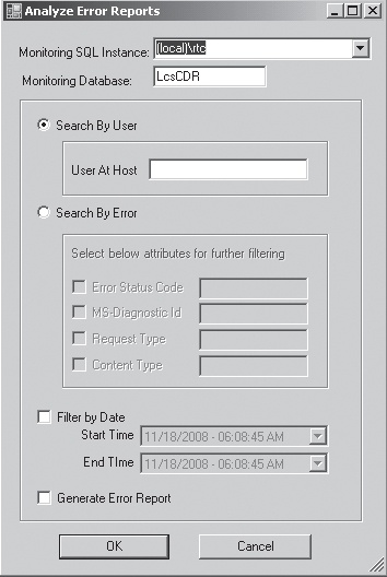 Snooper Analyze Error Reports dialog box