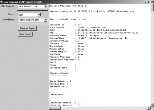 Snooper Conferencing and Presence Report for a User