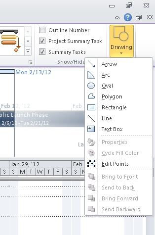 Drawing on a Gantt Chart