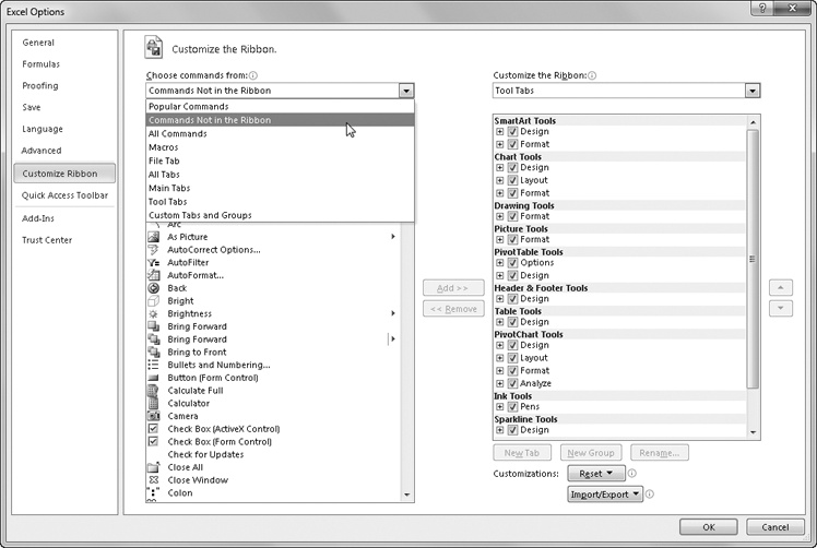 Choose options from the drop-down lists above to filter the contents of the scrollable lists below.